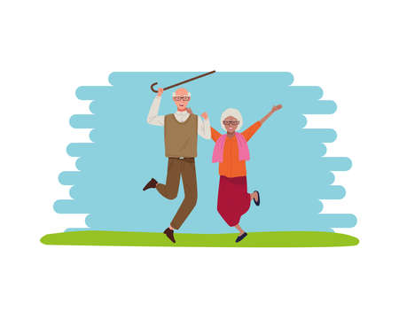 interracial happy old couple celebrating chararacters vector illustration designのイラスト素材
