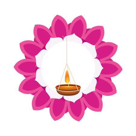 diwaly candle in floral frame decoration icon vector illustration designのイラスト素材