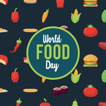 world food day lettering poster with food pattern vector illustration designのイラスト素材