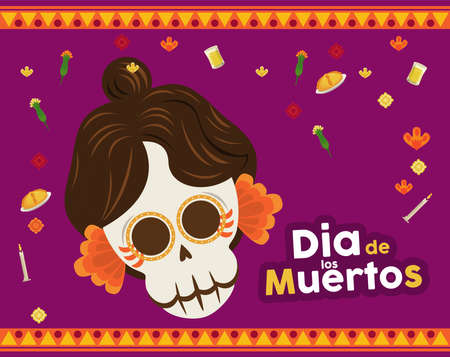 dia de los muertos poster with katrina skull vector illustration designのイラスト素材