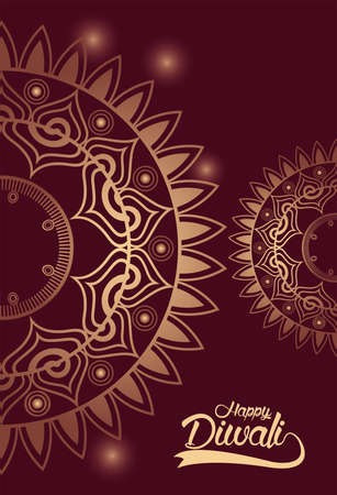 happy diwali celebration with golden mandalas vector illustration designのイラスト素材