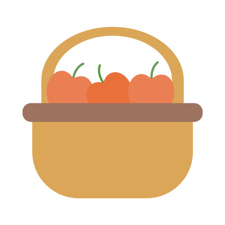 apples in straw basket flat style icon vector illustration designのイラスト素材