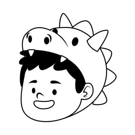 cute little boy dressed as a dinosaur head character line style vector illustration designのイラスト素材