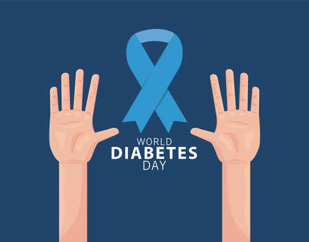 world diabetes day campaign with hands and blue ribbon vector illustration designのイラスト素材