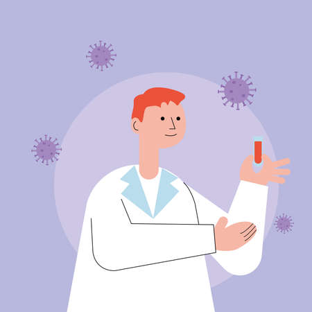 male doctor with blood in tube test vector illustration designのイラスト素材