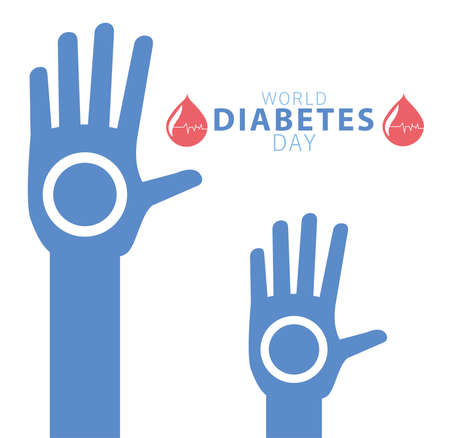world diabetes day campaign with blood drops and hands vector illustration designのイラスト素材