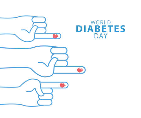 world diabetes day campaign with blood drops in fingers vector illustration designのイラスト素材