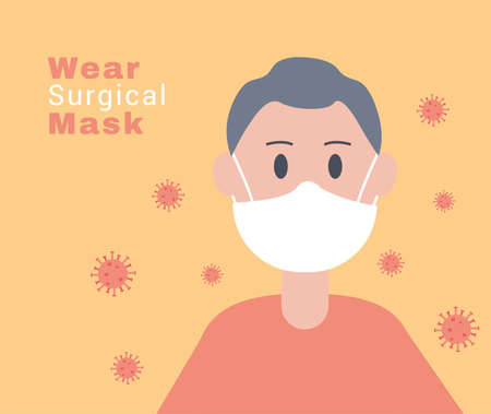 young man wearing face mask character vector illustration designのイラスト素材