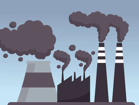 save the world environmental poster with factory polluting scene vector illustration designのイラスト素材