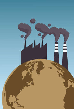 save the world environmental poster with earth planet and factory polluting vector illustration designのイラスト素材