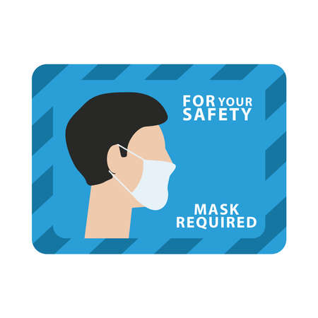 mask required advertise label with profile man wearing mask vector illustration designのイラスト素材