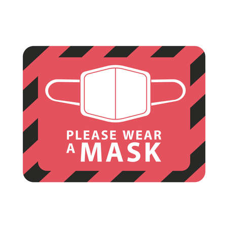 please wear mask red square advetise label vector illustration designのイラスト素材