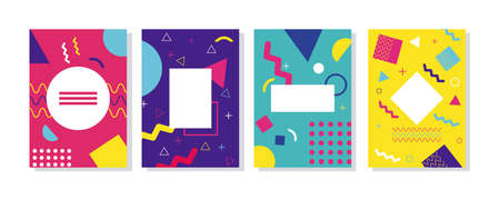 four vivid memphis style backgrounds vector illustration designのイラスト素材