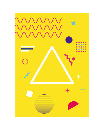 yellow color memphis style background with triangle figure vector illustration design
