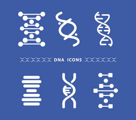 six dna molecules structures set icons in blue background vector illustration designのイラスト素材
