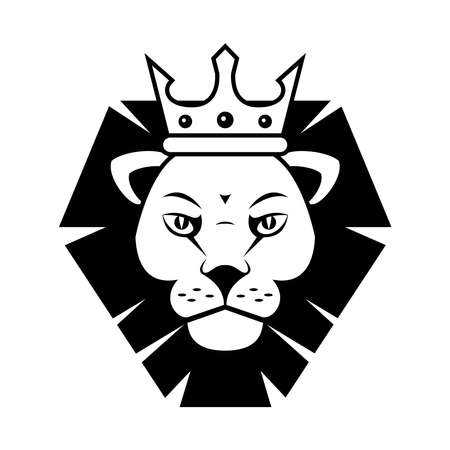 head of lion king with crown front monochrome vector illustration designのイラスト素材
