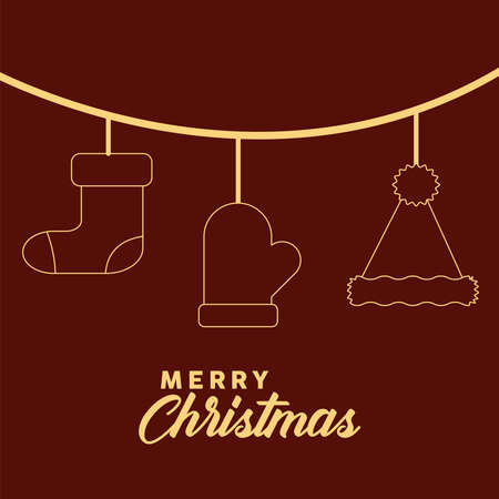 happy merry christmas decorations hanging line style icon vector illustration designのイラスト素材