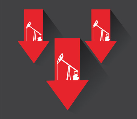 oil price graphic with drilling factory in arrows down vector illustration designのイラスト素材