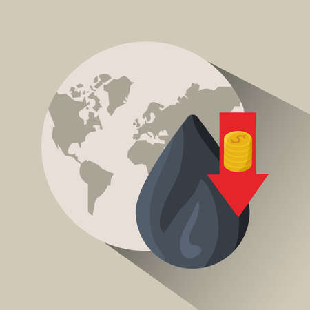 oil price graphic with drop and coins dollars in earth maps vector illustration designのイラスト素材