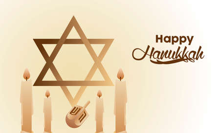 happy hanukkah celebration with jewish star and candles vector illustration designのイラスト素材