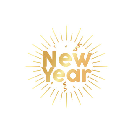 happy new year golden lettering in sunburst frame vector illustration designのイラスト素材