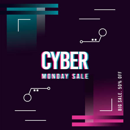 cyber monday sale poster with pink and blue background vector illustration designのイラスト素材