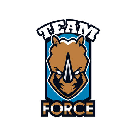 rhino head animal emblem icon with team force lettering vector illustration designのイラスト素材