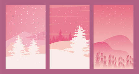 beauty three pink winter landscapes scenes vector illustration designのイラスト素材