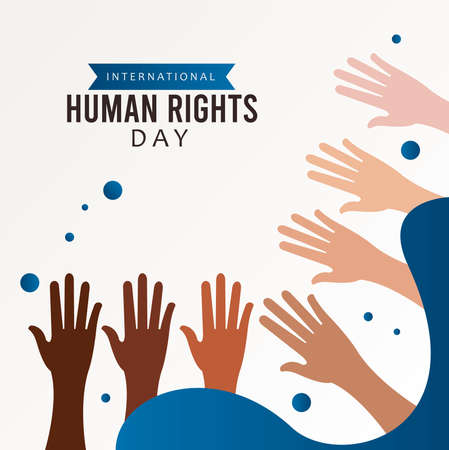 human rights day poster with interracial hands up vector illustration designのイラスト素材