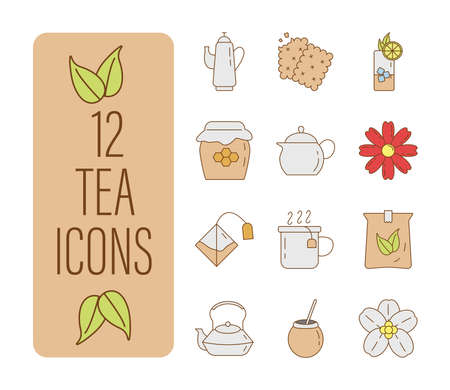 bundle of twelve tea set fill style icons vector illustration designのイラスト素材