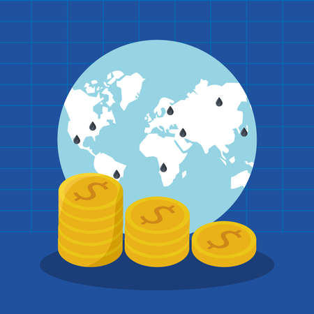 oil price graphic with earth maps and dollars coins vector illustration designのイラスト素材