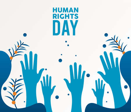 human rights day poster with hands up silhouette vector illustration designのイラスト素材
