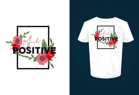 smile positive shirt print wear with flowers vector illustration designのイラスト素材