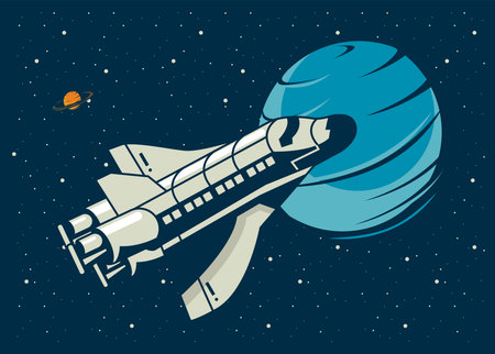 spaceship and venus in poster vintage style vector illustration design
