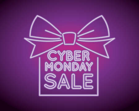 cyber monday sale neon light with gift vector illustration designのイラスト素材