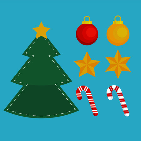 bundle of seven happy merry christmas icons vector illustration designのイラスト素材