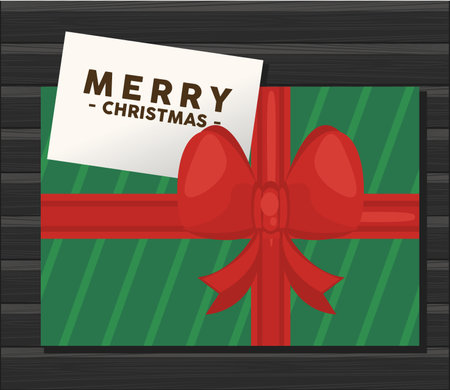 happy merry christmas lettering card with green gift vector illustration designのイラスト素材