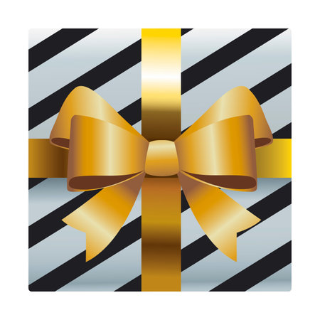 merry christmas gift striped with golden bow vector illustration designのイラスト素材