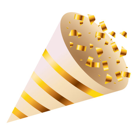 golden cornet and confetti party celebration icon vector illustration designのイラスト素材