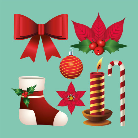 happy merry christmas set decorative icons vector illustration designのイラスト素材