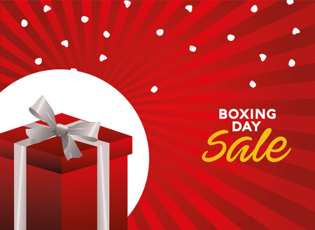 boxing day sale lettering with giftbox red vector illustration designのイラスト素材