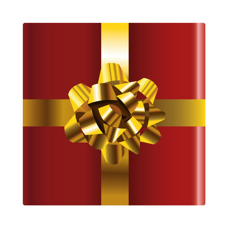 happy merry christmas red packing gift and golden bow vector illustration designのイラスト素材