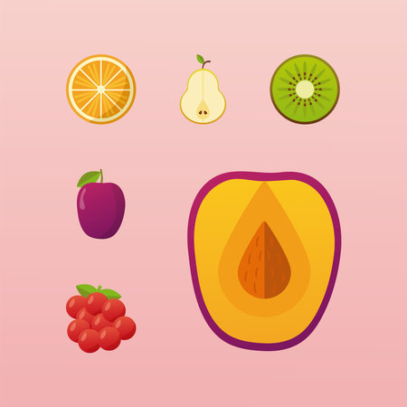 mango and bundle of fresh delicious fruits set icons vector illustration designのイラスト素材