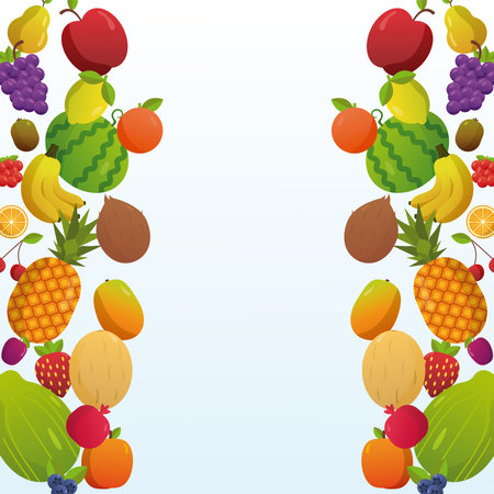set of fresh delicious fruits frame vector illustration designのイラスト素材