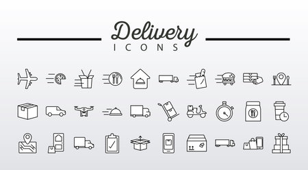 bundle of fourty delivery service icons and lettering vector illustration designのイラスト素材