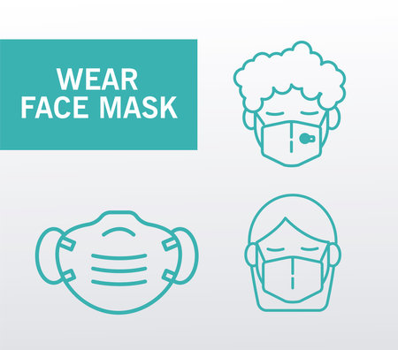 cuple wearing medical face masks and lettering vector illustration designのイラスト素材