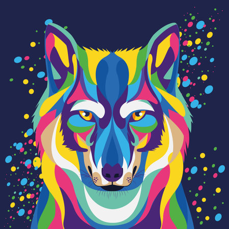 wolf wild life technicolor in blue background vector illustration designのイラスト素材