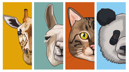 bundle of four animals domestics and wild set icons vector illustration design