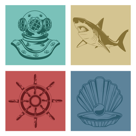 bundle of four nautical elements set icons vector illustration designのイラスト素材