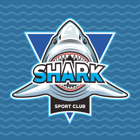 shark animal wild head character with lettering emblem vector illustration designのイラスト素材